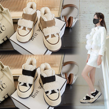 高帮加绒板鞋女2025冬季新款休闲搭扣厚底加绒女鞋时尚百搭毛毛鞋