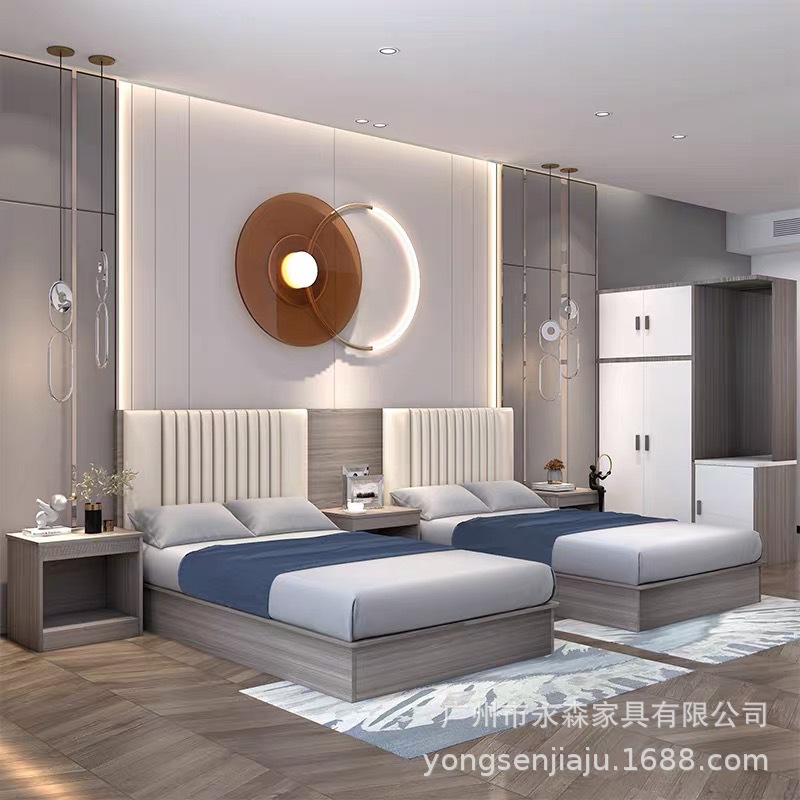 宾馆家具双人床民宿公寓式床箱电视柜出租屋单人客房酒店标间全套-阿里巴巴