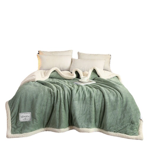 Factory Direct Sale Solid Color Double-Sided Thick Three-Layer Milk Fleece Blanket Office Home Use Beibei Fleece Plush Throw Blanket
