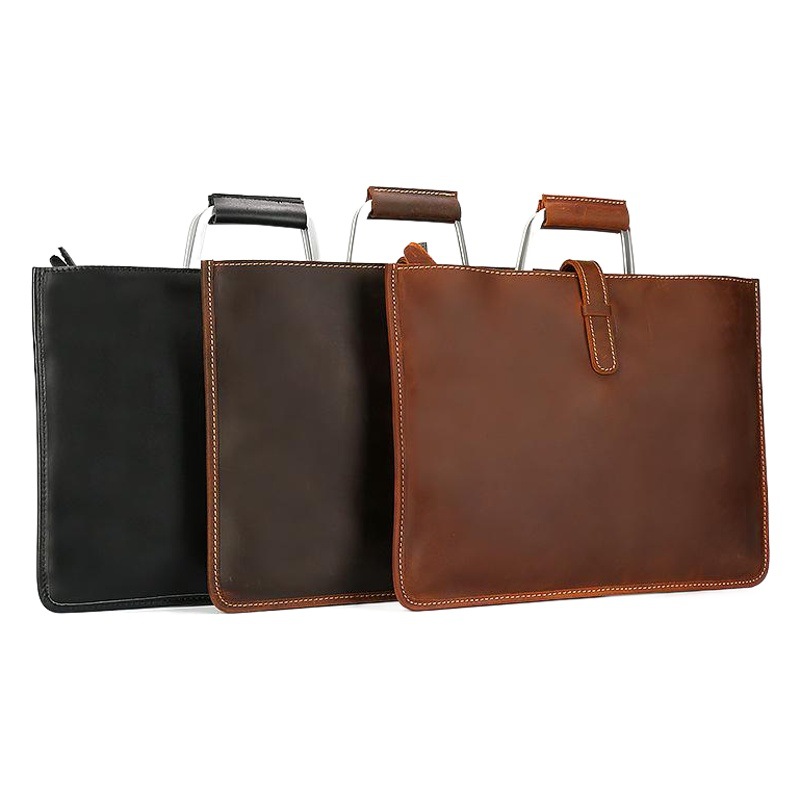 Factory Crazy Horse Leather Men's Bag Horizontal Retro Business Briefcase Leather Top Layer Cowhide Men's Hand Shoulder Bag