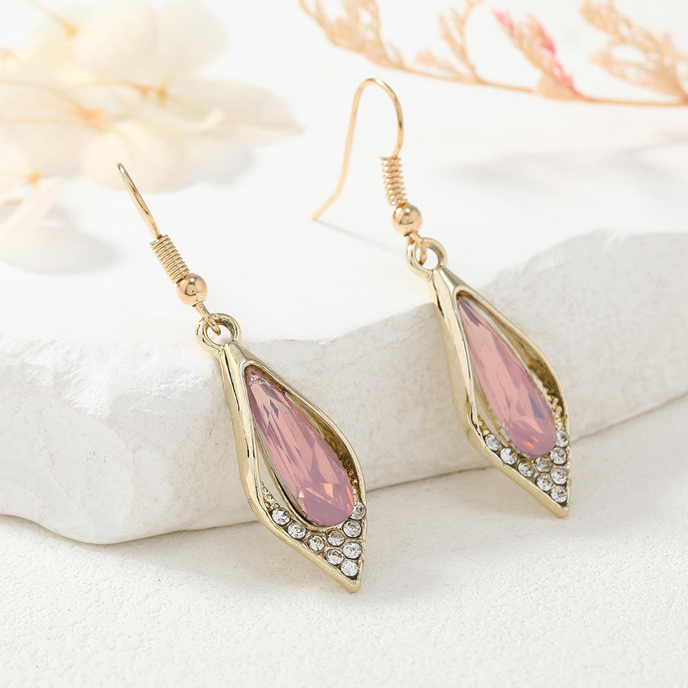fashionable sophisticated elegant earrings drop-shaped with zircon