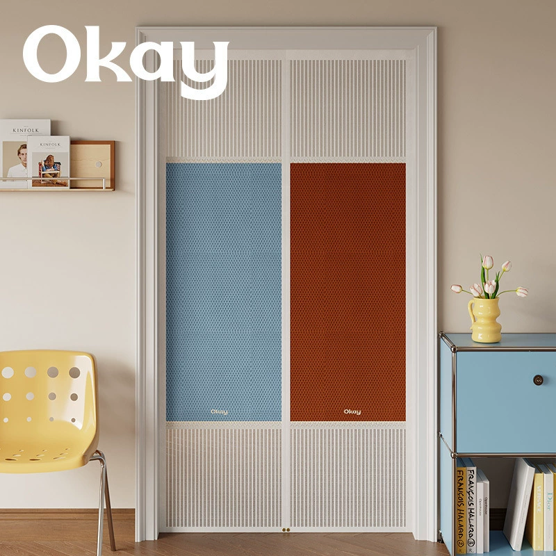 Летняя противомоскитная дверная занавеска контрастного цвета в стиле пэчворк, марлевая домашняя корейская перегородка для спальни, магнитная притягивающая занавеска без перфорации