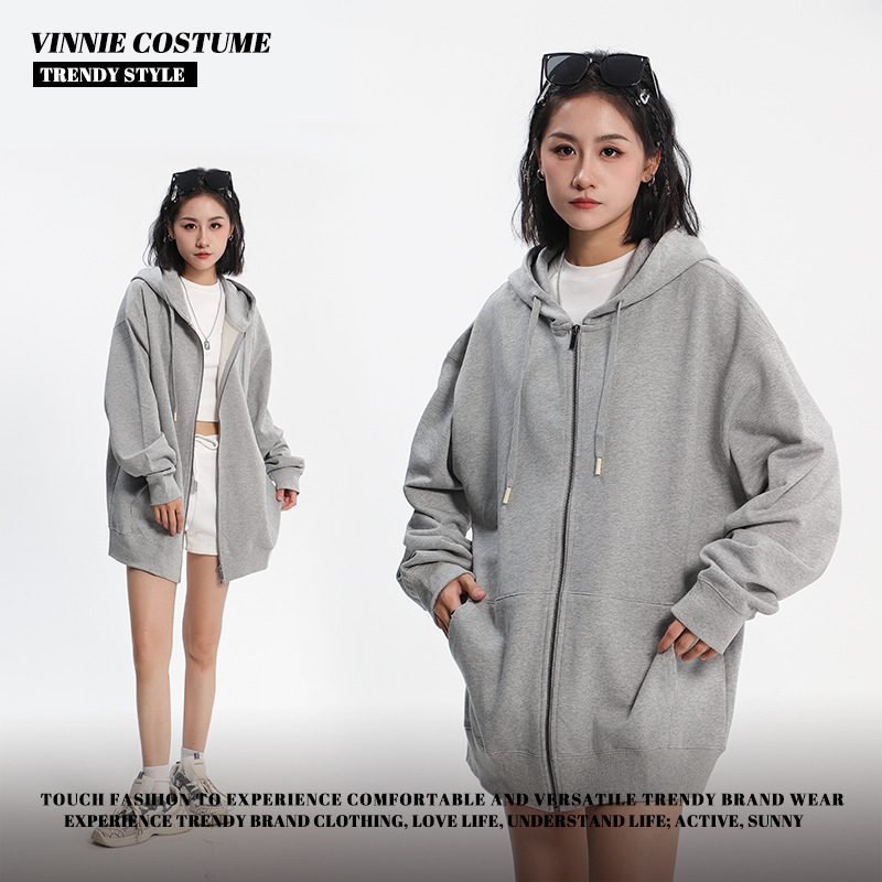 Autumn and winter heavyweight 380g cotton big terry hooded zipper coat women's solid color loose casual cardigan lovers vests Autumn and winter heavyweight 380g cotton big terry hooded zipper coat women's solid color loose casual cardigan lovers vests