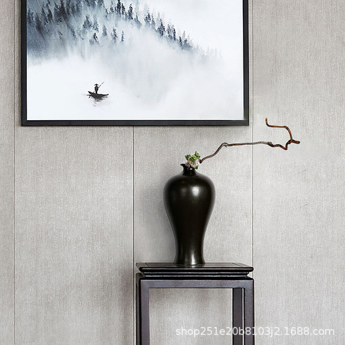 Mei vase Jingdezhen ceramic light luxury Zen-style retro Chinese-style flower vase desktop decoration living room sword mountain flower arranging vessel