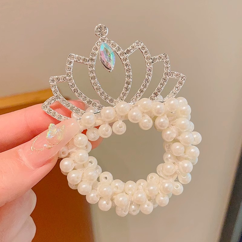 Cuerda de pelo de princesa para niños Super Fairy Girl Pearl Crown hair Ring tie Ball Head accesorios para el cabello Girl Crown hair rope tocado