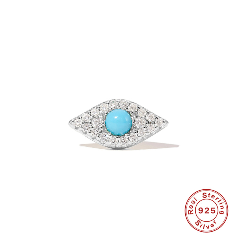 Fashion Devilu0027S Eye Sterling Silver Inlay Turquoise Zircon Ear Studs 1 Piece