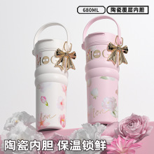 高档双饮杯礼品水杯女士轻奢保温杯便携吸管杯高颜值冰霸杯批发