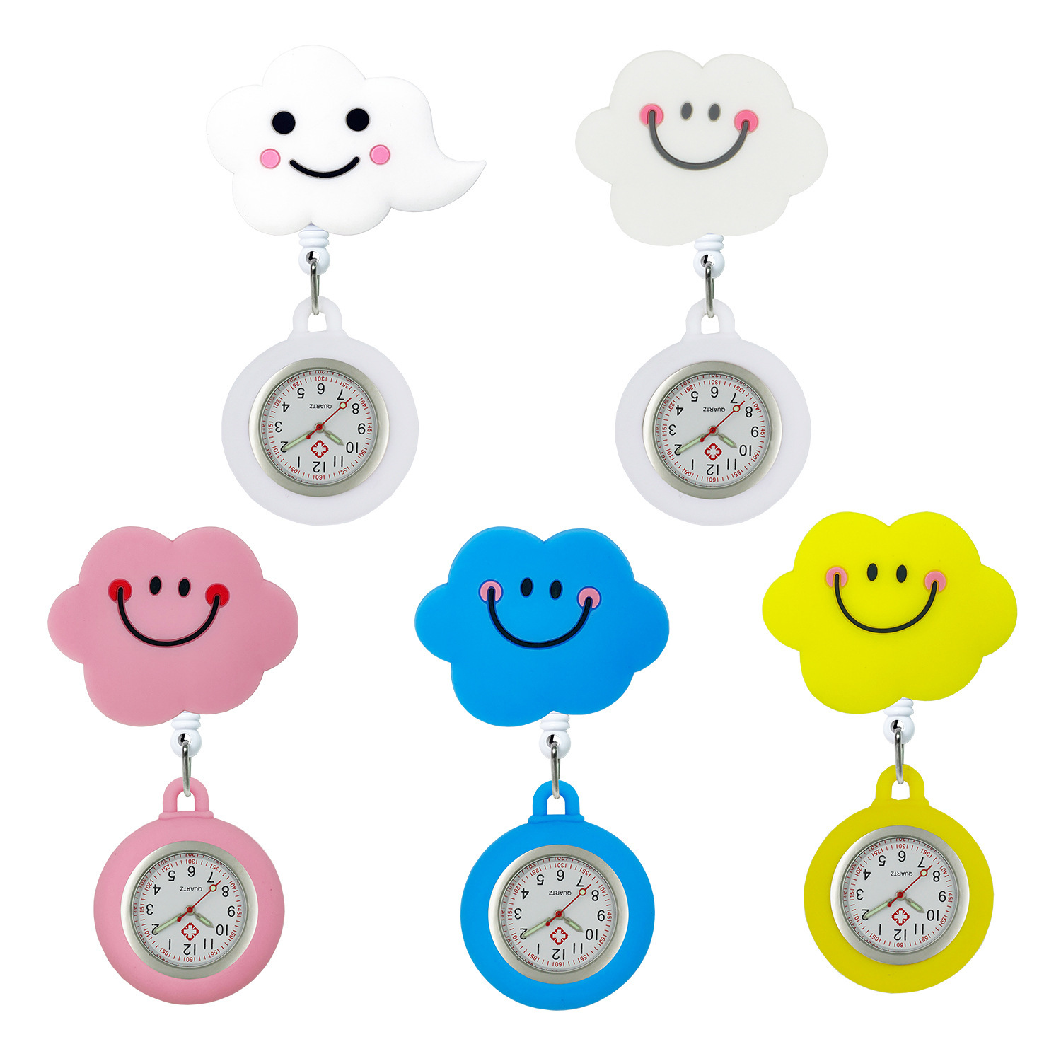 Cross-Border Cloud Doctor Retractable Pocket Watch Cartoon White Cloud Silicone Chest Watch Smiling Nurse Watch Student Exam Pocket Watch