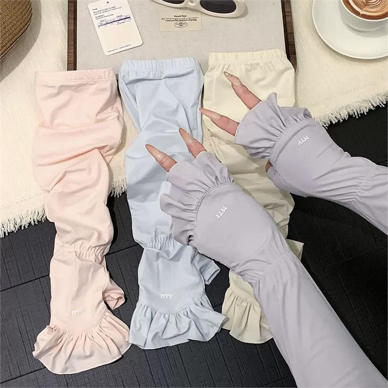 Ruffled Edge Ice Silk Sun Protection Sleeves for Women, Loose Fit, Summer 2026 New Style, Thin Uv Protection for Cycling and Driving