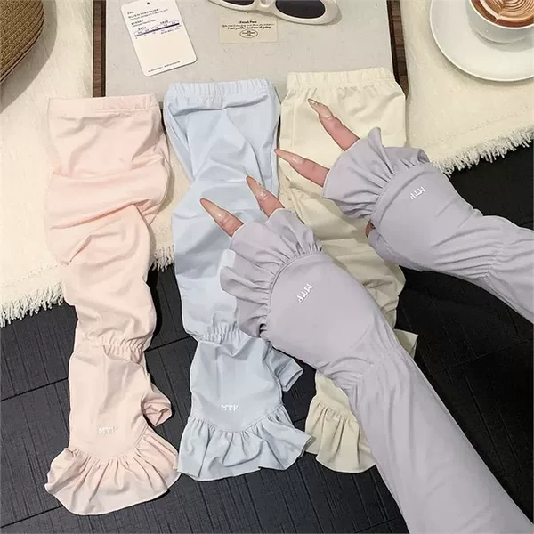 Ruffled Edge Ice Silk Sun Protection Sleeves for Women, Loose Fit, Summer 2026 New Style, Thin Uv Protection for Cycling and Driving