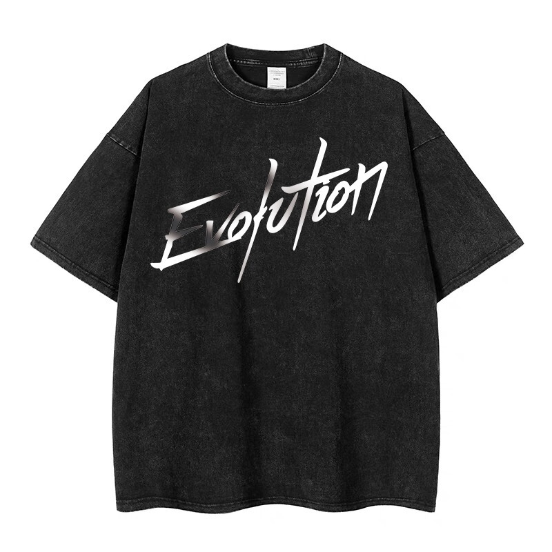謝霆峰と同じスタイルのヘビーウォッシュ加工のダメージ加工半袖Tシャツ、男女兼用、ニッチなアメリカンハイストリートカップルトップス|undefined