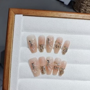 Wearing 10 pieces of armour S005 wings, butterfly ladder, pure handmade advanced temperament, white nail art, full diamond fake nail piece