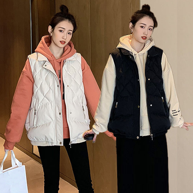 Estilo coreano de las mujeres jóvenes abajo Chaleco de algodón chaleco 2023 Otoño e Invierno suelta collar rombo diseño chaleco casual moda image 1