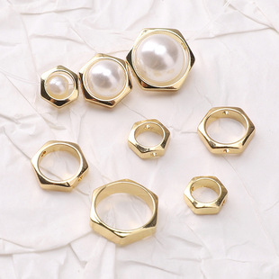 14K Gold-Filled Copper Hexagonal Bead Ring Handmade DIY Jewelry Beads Straight Hole Bead Ring Accessories