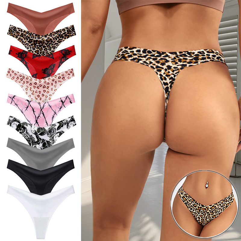 European and American Seamless Ice Silk Thong Women's V-Shaped Waist Sexy Breathable Large Size Women's Underwear Hot Bikini T-Pants European and American Seamless Ice Silk Thong Women's V-Shaped Waist Sexy Breathable Large Size Women's Underwear Hot Bikini T-Pants