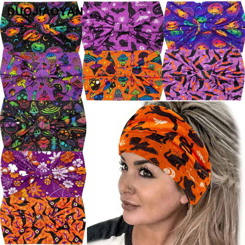 Halloween Printed Headband With Spooky Pumpkin Pattern Design_voghion.com