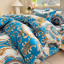 2025跨境新款外贸四件套磨毛芦荟棉被套印花三件套学生宿舍床笠套