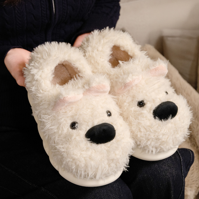 Hermosas zapatillas de algodón de cachorro de invierno para mujeres en el hogar calentamiento zapatos de lana tacones bolsas gruesas al por mayor