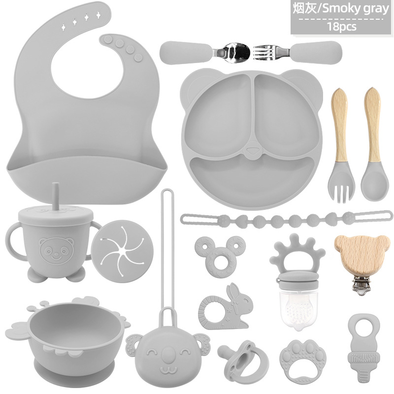 Transfronterizos niños suplementarios de silicona platos de comedor bebés platos de comedor sonrientes 18 conjuntos de platos de alimentación madre-infantil al por mayor