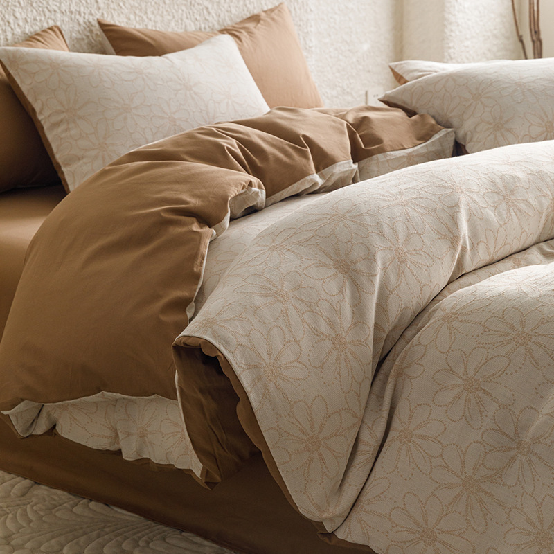 Summer Clase A Algodón lavado de algodón Juego de cuatro piezas Algodón puro Sensación simple de alta gama Funda de edredón Juego de tres piezas de ropa de cama