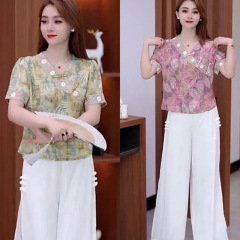 新しい中国風の女性の半袖半開襟ボタン T シャツトップショートレディース V ネックカラーボトムシャツ薄い小さなシャツ女性