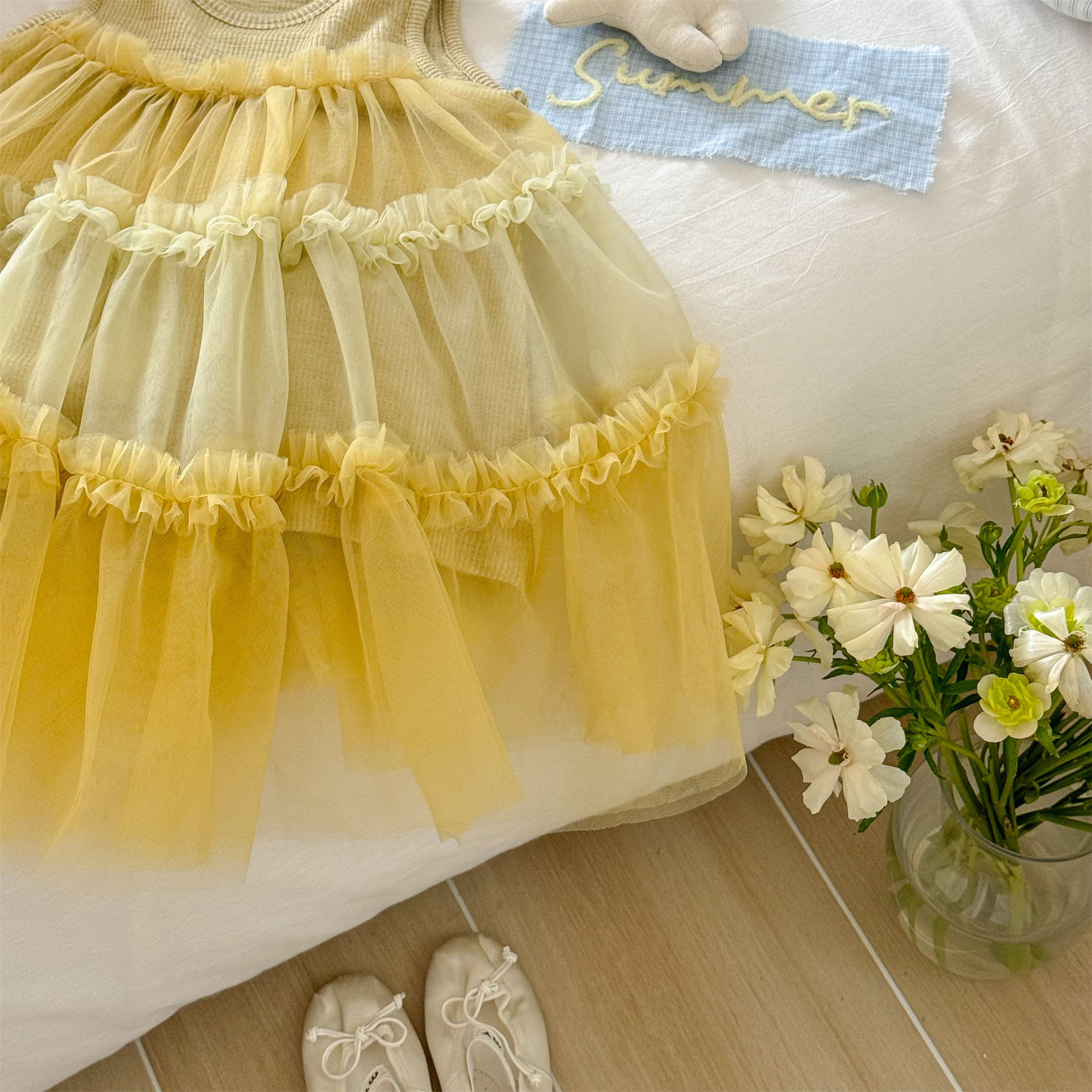 [Xianning Seven] Vestido de chaleco de costura de malla para niñas coreanas Falda larga de hadas Vestido de princesa de estilo occidental para bebés