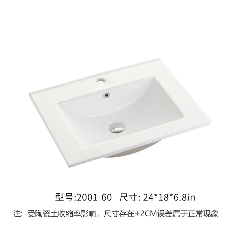 Lavabo integrado de cerámica para encimera, mueble de baño con lavabo, lavabo de diseño de borde delgado image 7