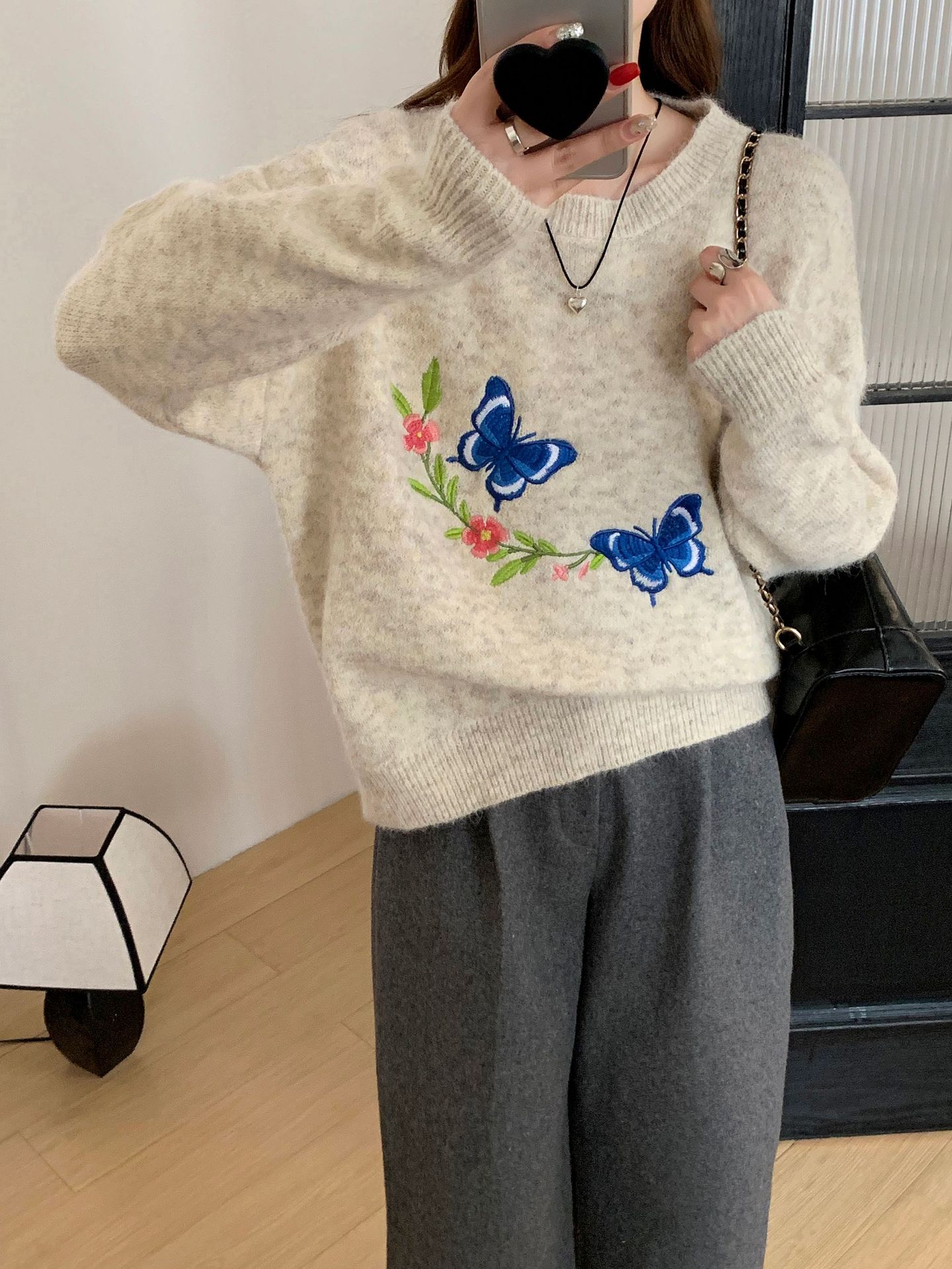 24 invierno Puyuan mariposa bordado suéter mujer Jacquard retro japonés camisa de punto otoño 2024 image 4