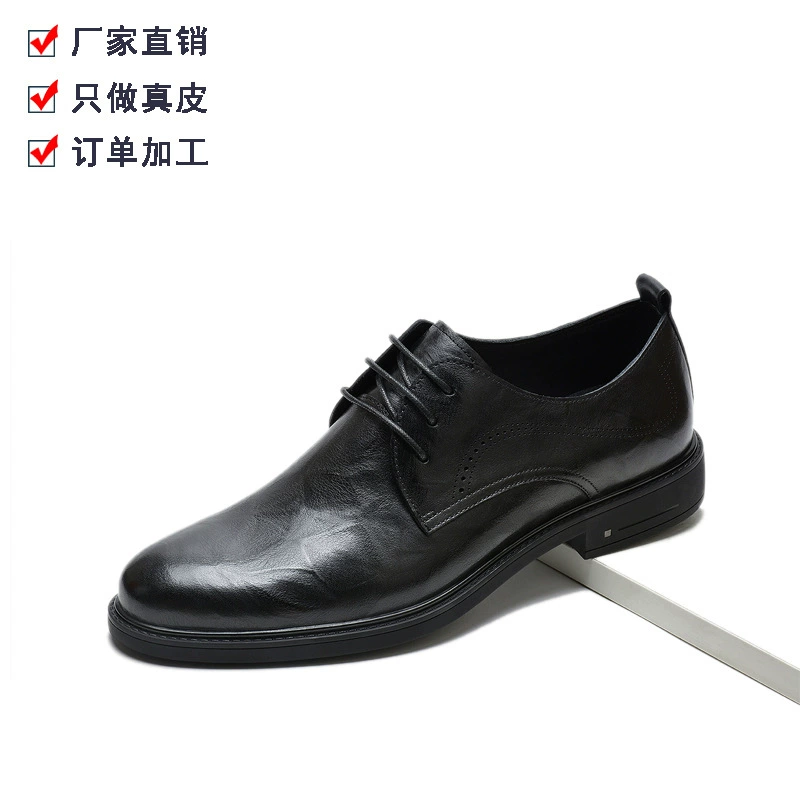 2025 новые мужские деловые кожаные туфли из коровьей кожи с низким вырезом на шнуровке, повседневная обувь в одном стиле