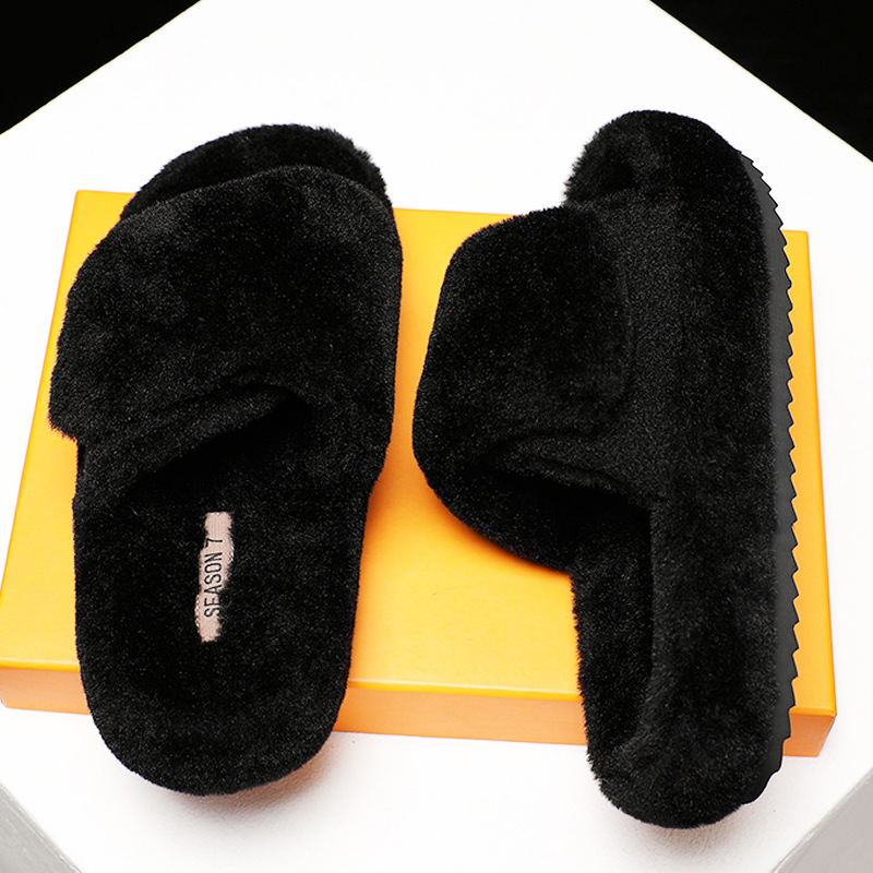 yeezy毛毛拖鞋男秋冬季室内外穿羊毛加绒加厚防滑魔术贴面棉拖鞋