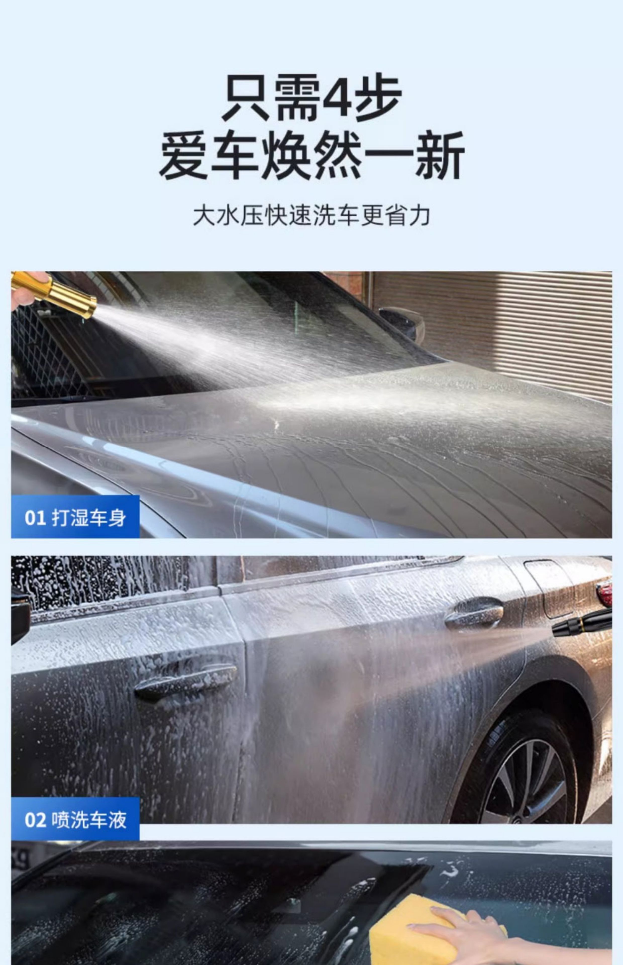 Car wash water gun for home use, high-pressure water spray gun for tap water, pressure-boosting car washer, suitable for washing windows and watering plants