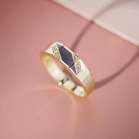 14K Золотое Кольцо женское кольцо с черным ониксом пищевое кольцо с гравировкой золотые украшения 30533