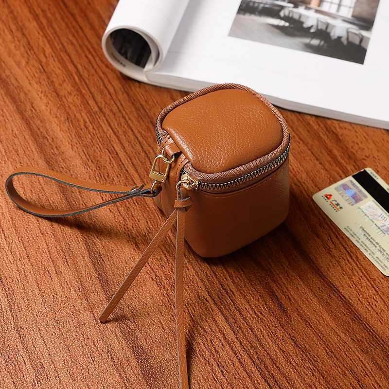 Bolsa de maquillaje de cuero retrógrado, bolso de cambio de lápiz labial, bolso de viaje portátil, barril de almacenamiento personalizado, mini bolso de cambio redondo