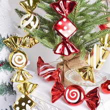 聖誕裝飾品18CM聖誕電鍍糖果吊飾金紅白彩繪糖果布置場景吊頂掛飾