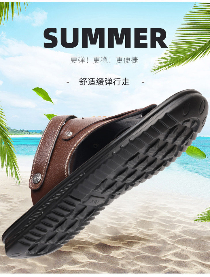 Dép xỏ ngón nam da bò thật đế mềm, dép đi biển đa năng — CS2681 Màu nâu, CS2681 Màu vàng nâu, CS2681 Màu đen chi tiết 4