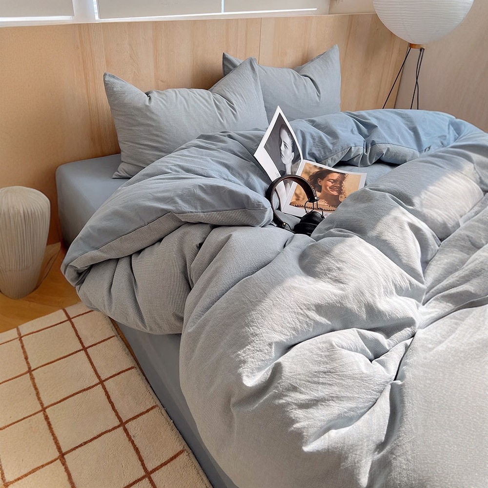 Algodón lavado de algodón Juego de cuatro piezas Algodón puro 2024 Nuevo otoño e invierno Sábana simple Funda de edredón Juego de cama de tres piezas 4