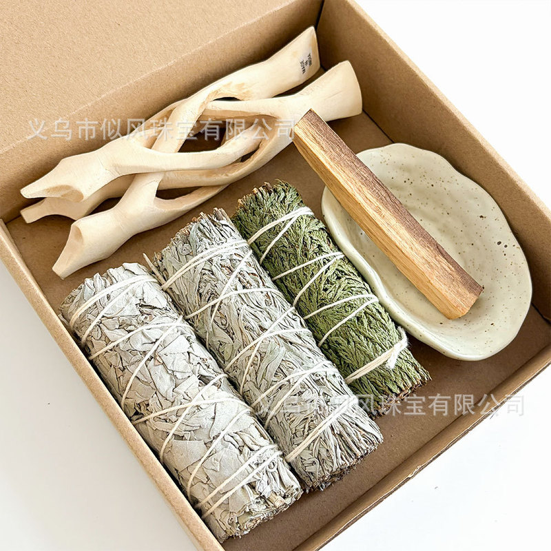 Natural Plant Aromatherapy Set Imported from the Usa: Sage, Bluegrass, Cedar, Ceramic Bowl, Stand, Basic Set for Meditation and Purification Natural Plant Aromatherapy Set Imported from the Usa: Sage, Bluegrass, Cedar, Ceramic Bowl, Stand, Basic Set for Meditation and Purification