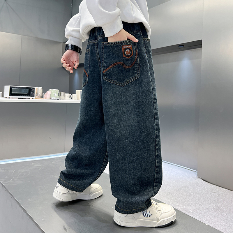 男童直筒牛仔裤2025春秋新款儿童中大童长裤男孩宽松休闲裤子潮牌|undefined