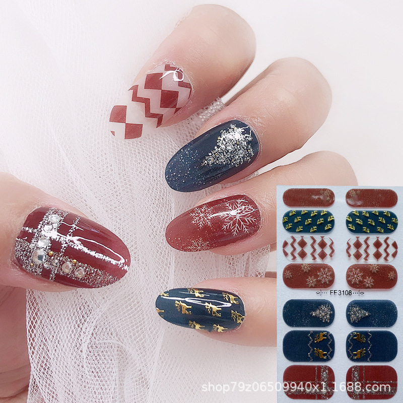 Pegatina de uñas de diamante de imitación 5D para hornear sin gel ins Halloween Navidad copo de nieve alce pegatina de uñas DIY pegatina de uñas