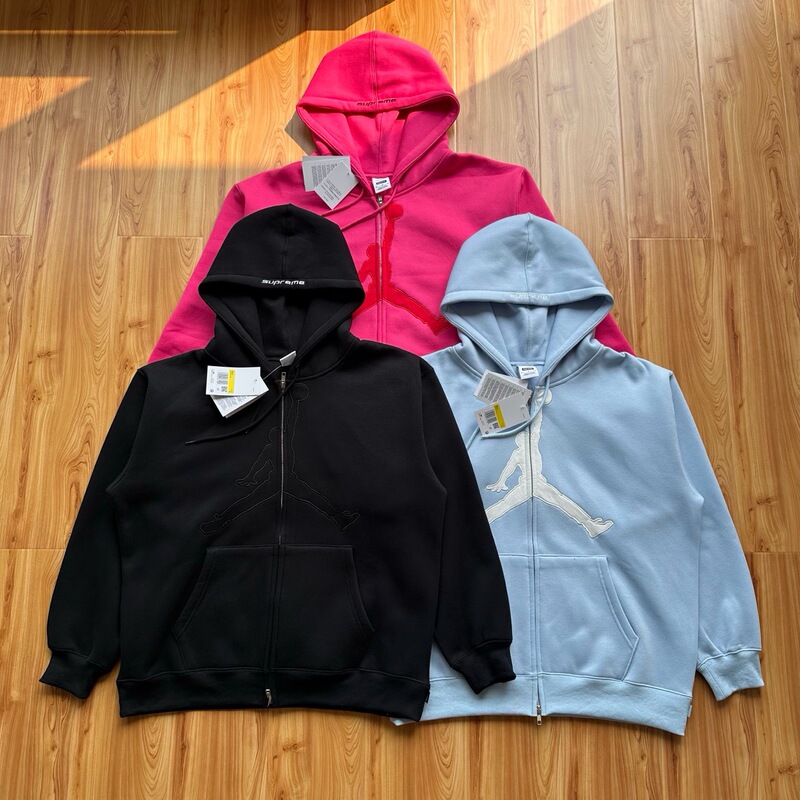 Aj Jordan Collaboration Model with Large Logo on the Chest and Logo on the Back, Zip-Up Hooded Dunk Silhouette Sweatshirt Jacket
