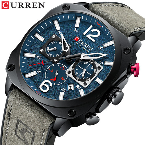 CURREN/Carren New Model 8398 Men's Fashion Waterproof Leather Strap Watch with 6-Hole Calendar Quartz