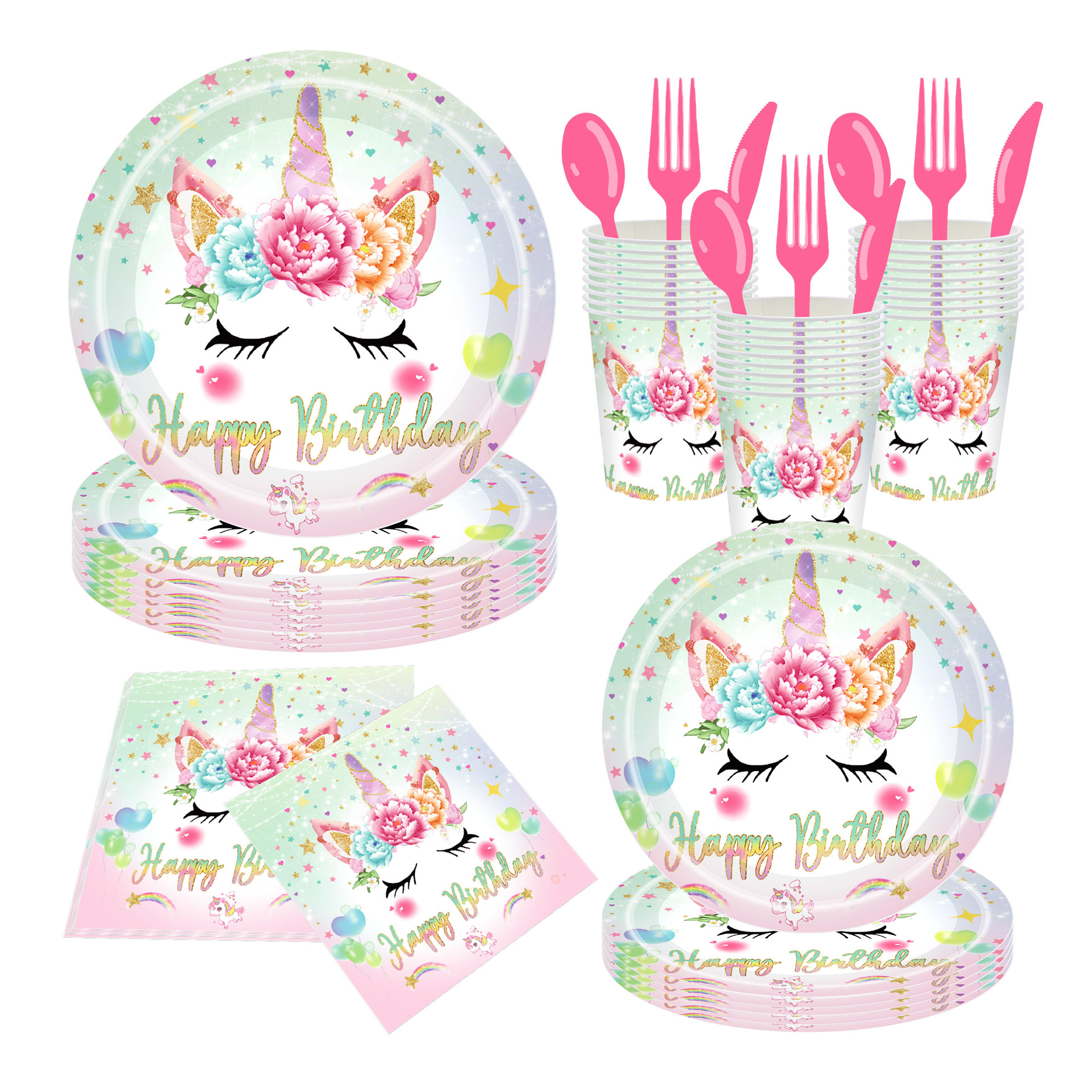 Bandeja de papel transfronteriza atmósfera de unicornio decoración del lugar tema de la princesa suministros de fiesta platos de papel juegos de vajilla desechables