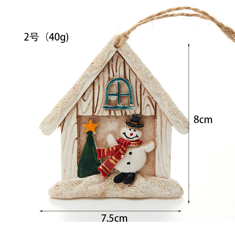 Madera Santa resina muñeco de nieve pequeña casa colgante decoración de Navidad escenario prop decoración