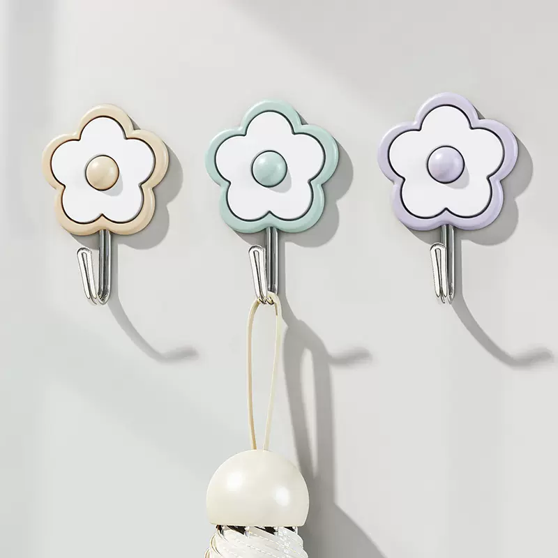 台州振信卡通创意可爱厨房浴室简约塑料花朵壁挂黏胶免打孔挂钩
