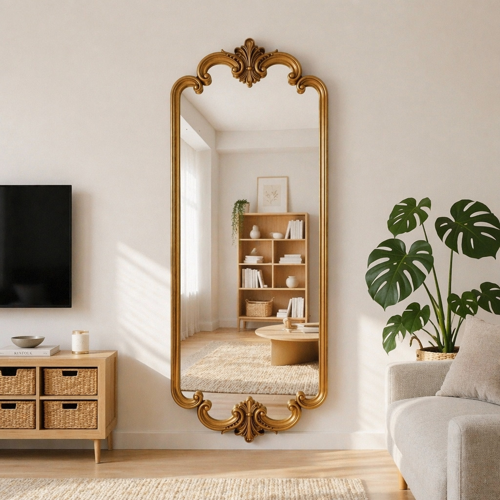 Simple European-Style Narrow Full-Length Mirror for Corridor, Clothing Store Fitting Mirror, Vintage Floor Mirror for Living Room, Large Hanging Mirror for Dressing