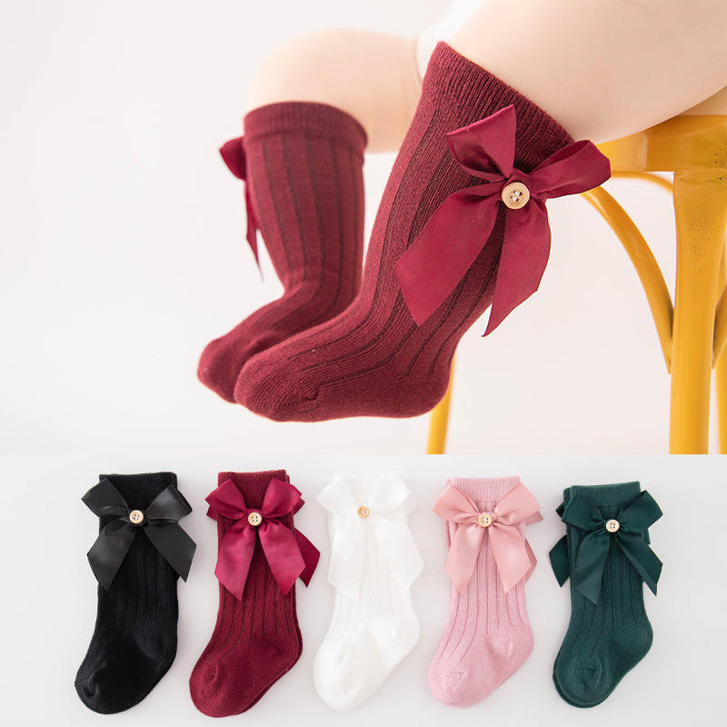Wholesale Toddler Ruched Boot Socks High-Quality Knitted Cute Baby Girl Socks with Big Bow
