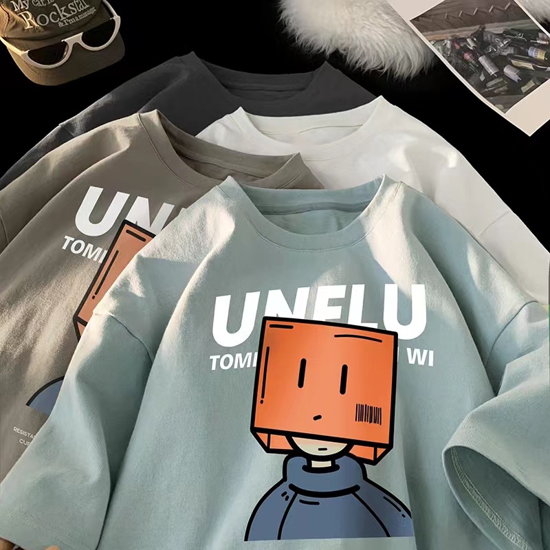 Japanese cartoon summer cotton trend retro short sleeve T-shirt for…