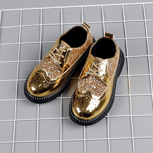 Children's glossy leather shoes, baby hosting performance, lace-up children's shoes, boys and girls fashionable PU single leather shoes, drop shipping