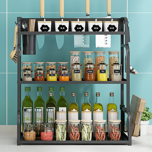 Kitchen condiment storage rack chopsticks knife holder countertop multi-functional seasoning kitchen utensils storage rack multi-layer bottles and jars