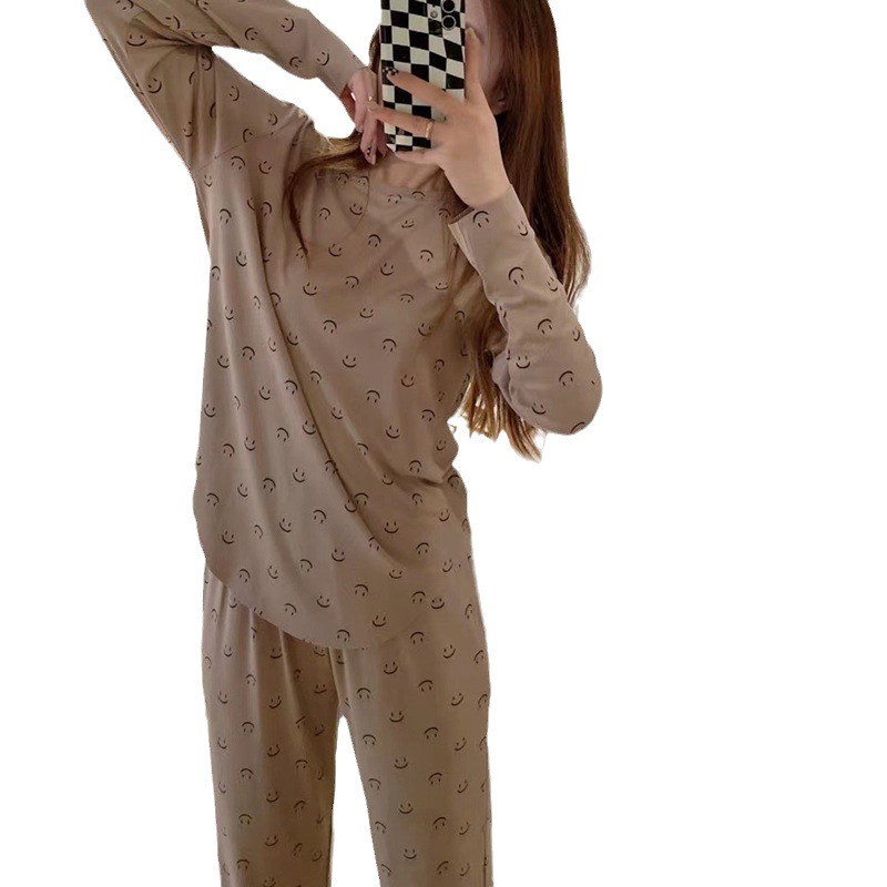Manga larga nuevo estilo pijamas mujeres Dongdaemun estilo coreano en el estilo de la cara sonriente cuello redondo ropa para el hogar Otoño e Invierno traje de entrega en vivo